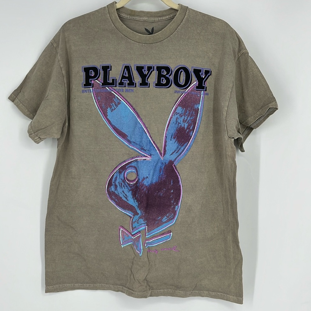 PLAYBOY Brown Tee with Blue Graphic